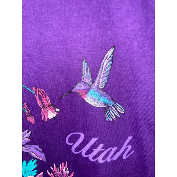 Vintage Utah Shirt Wildflower Humminbird Purple Graphic Jerzees Tee VTG 90s L - Picture 6 of 10